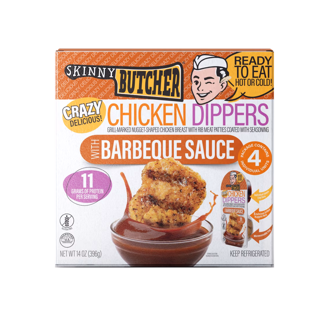 Skinny Butcher Chicken Dippers™ with Barbeque Sauce, Costco 4 pack, front of box