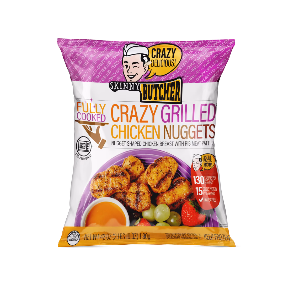 Skinny Butcher Crazy Grilled™ Chicken Nuggets, Costco 42 oz bag, front