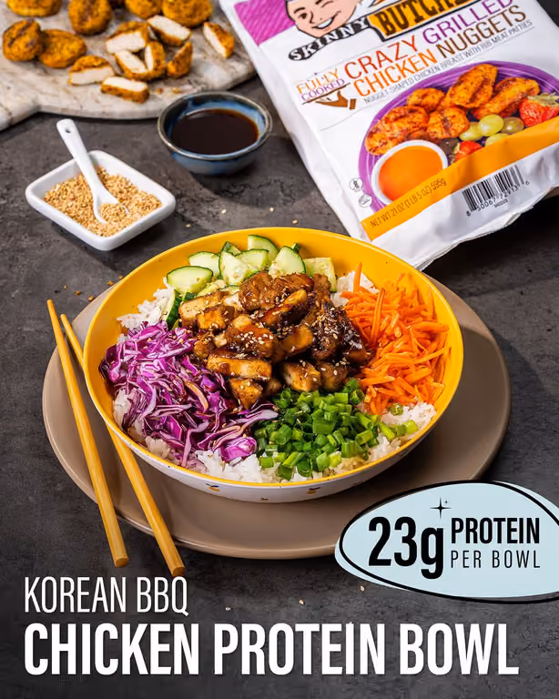Rice, Rice, Baby! This Korean BBQ Chicken Bowl turns our Crazy Grilled Chicken Nuggets into a weeknight dinner with actual flavor. 20 minutes, high-protein, meal-prep approved.